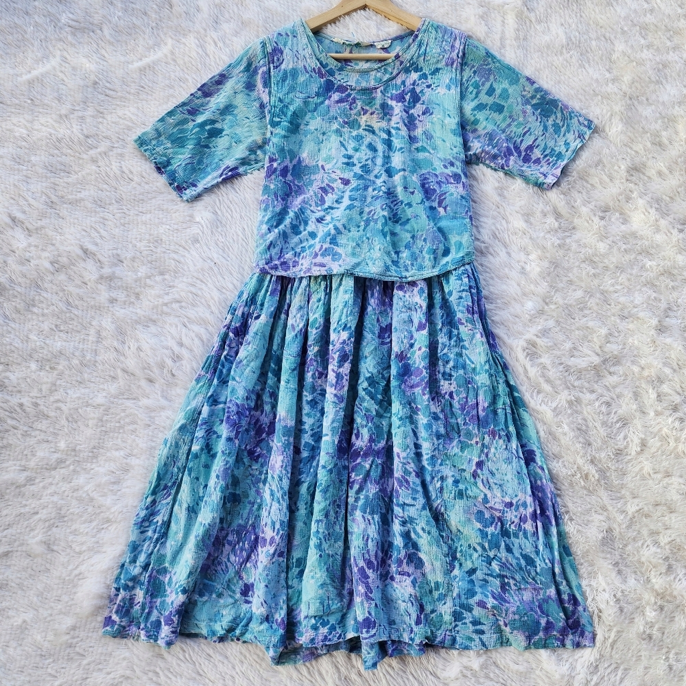 Vintage‎ 80s Bila of California Tie Back Gauze Dress